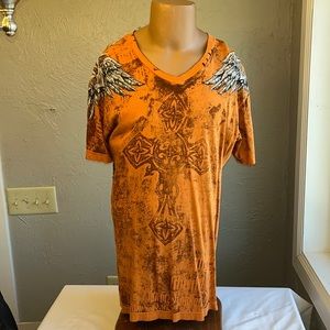 🔥AFFLICTION-Live Fast T-Shirt-Orange-XL-Great accents